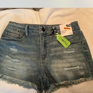 SO Women's Distressed Jean Shorts - Light Blue
